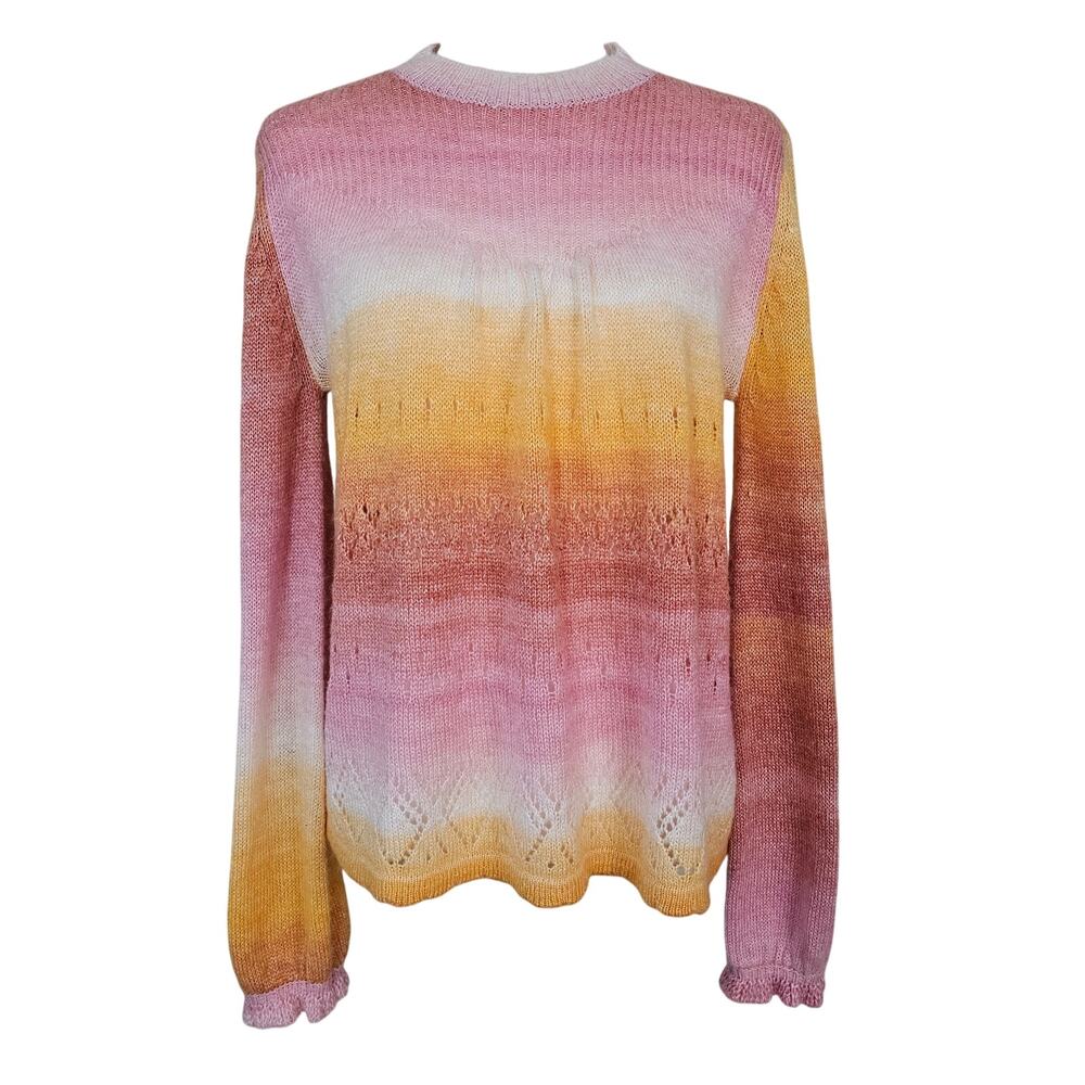 LC Lauren Conrad Ombre Crochet Knit Sweater S Sunset Pink Orange Mock Neck